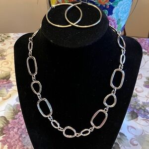 LIA SOPHIA SILVER-TONED GEOMETRIC NECKLACE AND HOOP EARRINGS